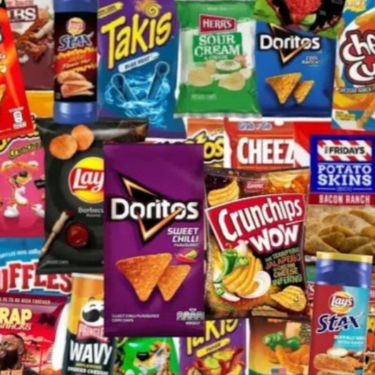 £50 WORLDWIDE CRISP BUNDLE MYSTERY BOX INTERNATIONAL SNACKS